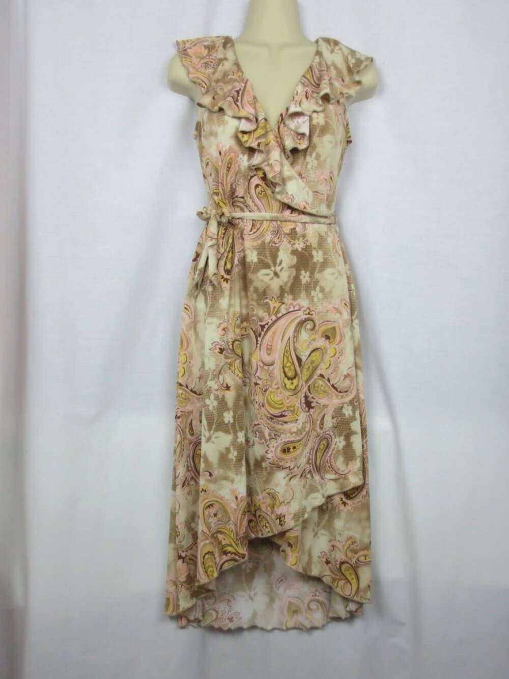 NEW bebe Dress Boho Fall Colors Floral Paisley Ruffle Wrap Midi Flowy Size M
